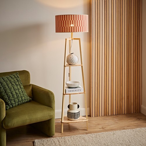 Wooden shelf floor - floor, lamp