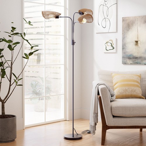 Head floor lamp with rattan - 3-head,