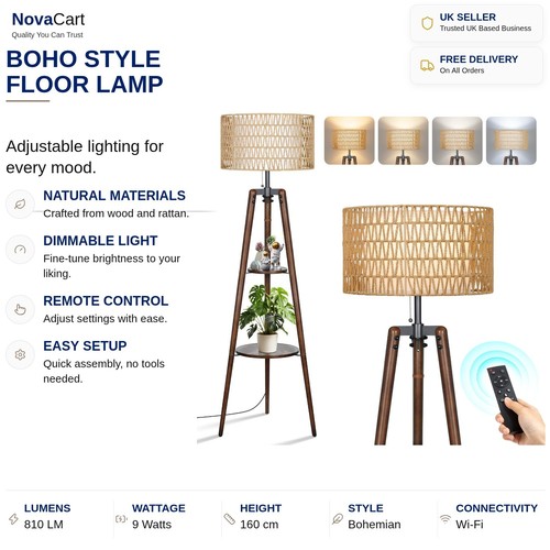 Boho floor lamp rattan - floor, &