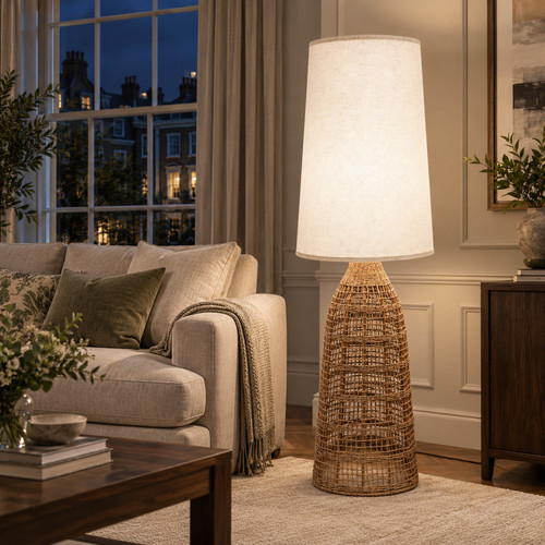 Boho rattan floor - lamp, woven