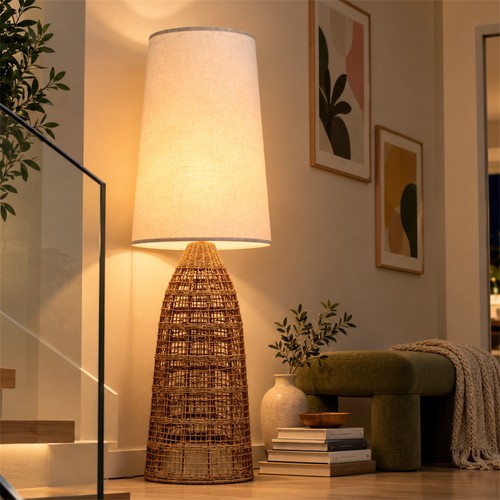 Tall vintage rattan floor lamp - floor,